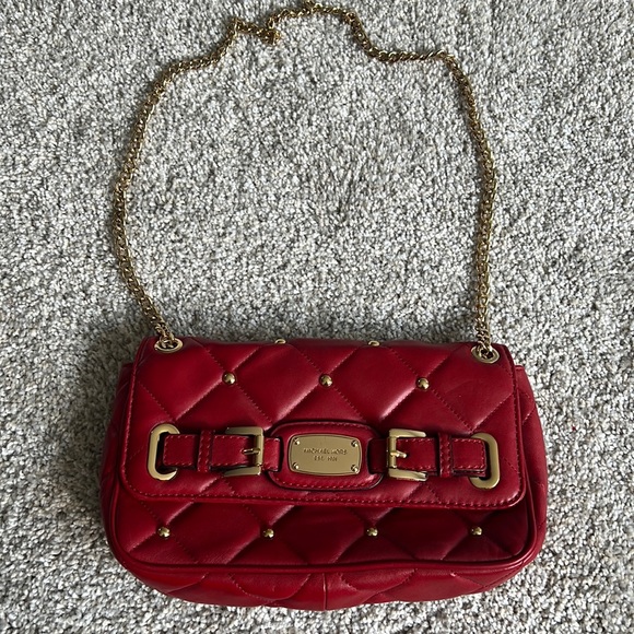 Michael Kors Red Quilted Leather Chain Bag Purse